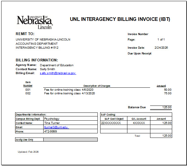 Example of completed IBT form